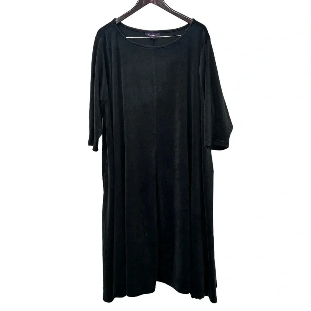Roman's Velour Swing Drape Black Velvet Dress 3/4 Length‎ Sleeves Sz 2X